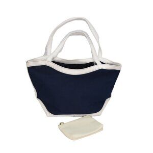 Estee Lauder Shoulder Tote Bag Navy Blue White and White Small Pouch